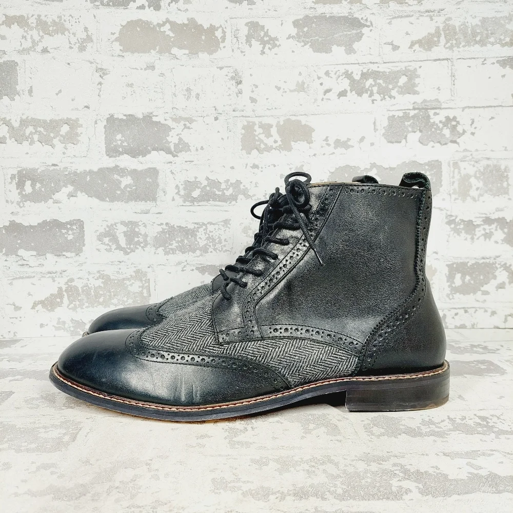 NEW Thomas & Vine Men's Jarett Wingtip Ankle Boot Black/Gray F926